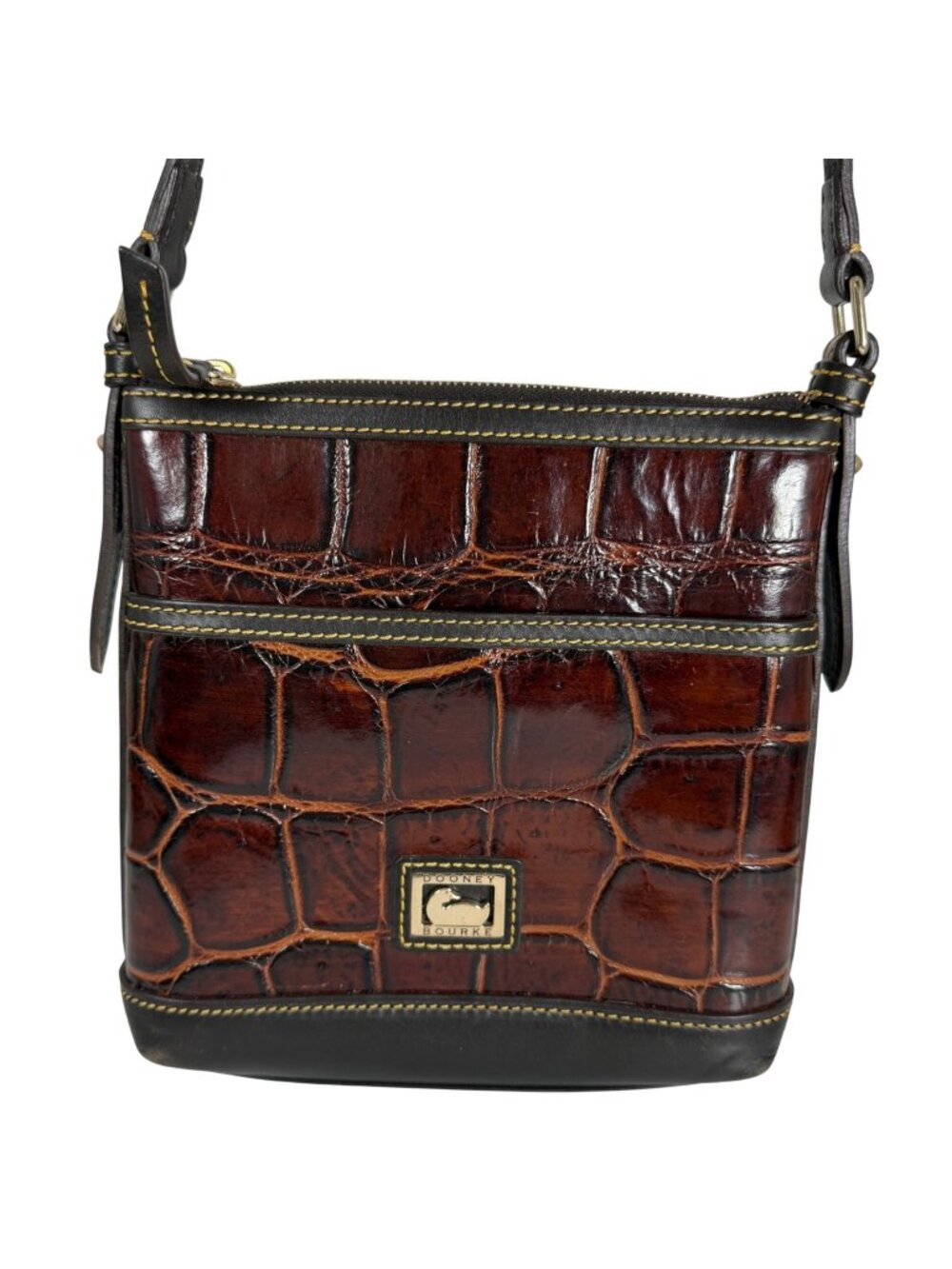 DOONEY BOURKE Letter Carrier Croc Embossed Leather Crossbody Messenger Bag